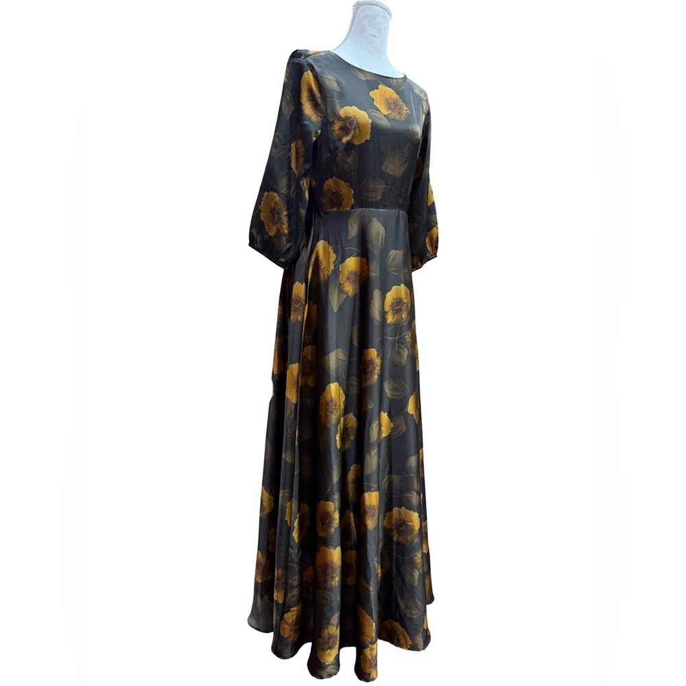 Baltic Born Paula Satin Maxi Dress Deep Brown Floral Size Small NWT - Picture 3 of 11